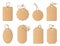 Different empty shop tags with linen ribbon or knot cord. Vector cartoon illustrations set isolate on white