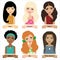 Different ethnic group children, girls. Colorful vector illustration