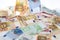 Different euro banknotes