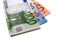 Different Euro currency bills on white