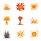 Different explosion icons set, cartoon style