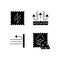 Different fabric features black glyph icons set on white space