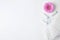 Different feminine hygiene products and flower on white background, top view with space for text