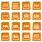 Different fencing icons set orange square vector