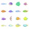 Different fish icons set, cartoon style