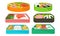 Different Food with Rice and Vegetables Served on Sectional Plate Vector Set