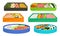 Different Food with Rice and Vegetables Served on Sectional Plate Vector Set