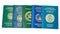 Different foreign passports on white background