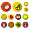 Different fruits flat icons in set collection for design. Fruits and vitamins vector symbol stock web illustration.