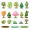 Different game green tree bush and ground isolated nature environment