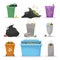 Different garbage containers flat vector illustrations set