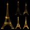 Different golden eiffel tower vector landmark set. Paris symbol icons