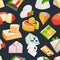 Different grades of cheeses. Vector seamless pattern in cartoon style