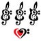 Different guitars, violin, treble clef. Vektor set of patterns for logo design