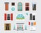 Different interior windows of various forms vector illustration. Architecture design outdoor or exterior view, building
