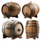 Different Isolated Rustic Vintage Wooden Barrel Set - Generative AI