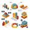 Different isometric elements for business infographic. Graphic diagrams, 3d charts