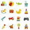 Different kids toys icons set in flat style