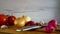 Different kind of fresh vegetables are shown on kitchen table