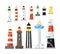Different kind lighthouse or beacon tower icon set