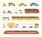 Different kinds of city and intercity public transport. Set transportation vector illustration. Car, bus and truck Icons