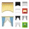 Different kinds of curtains cartoon,black,flat,monochrome,outline icons in set collection for design. Curtains and