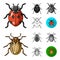 Different kinds of insects cartoon,black,flat,monochrome,outline icons in set collection for design. Insect arthropod