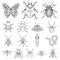 Different kinds of insects outline icons in set collection for design. Insect arthropod vector symbol stock web