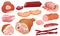 Different kinds of meat collection. pork meat