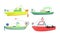 Different kinds of passenger ships and boats over white background