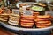 Different kinds of sausages on brazier on traditional Christmas market