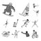 Different kinds of sports monochrome icons in set collection for design. Athlete, competitions vector symbol stock web