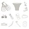 Different kinds of sports outline icons in set collection for design. Sport equipment vector symbol stock web