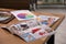 Different lifestyle magazines on wooden table indoors