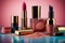 different makeup cosmetics concept a professional visage banner glamor modern collection