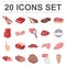 Different meat cartoon icons in set collection for design.