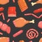 Different Meat Products Seamless Pattern, Meat Delicatessen Design Element Can Be Used for Fabric, Wallpaper, Packaging