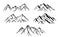 Different mountain ranges silhouette set. Collection of line drawing mountains. Vector illustration isolated on white