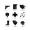 Different movie styles and genres drop shadow black glyph icons set. Popular film and TV show types. Media entertainment