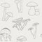 Different mushrooms outline seamless pattern. Hand drawn fungi. Armillaria, blewits, boletus, chanterelle. Black and