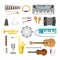 Different music instruments vector musical guitar violin and sound classical concert trumpet collection entertainment