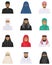 Different muslim arab people characters avatars icons set in flat style isolated on white background. Differences islamic