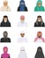 Different muslim arab people characters avatars icons set in flat style on white background. Differences