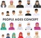 Different muslim arab people characters avatars icons set in flat style on white background. Differences