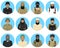 Different muslim Middle East officers and soldiers characters avatars icons set in flat style isolated on blue