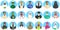 Different muslim Middle East people professions occupation characters avatars icons set in flat style isolated on blue