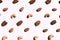 Different nut variety diagonal pattern. Peeled cashew pecan almond. Organic raw healthy diet. Top close up view white