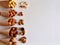 Different nuts source of protein on a light background close-up. the concept of healthy proper nutrition.