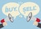 Different opinions of buy or sell. Business concept of disagreement, negotiation or miscommunication