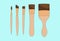 Different paint brushes isolated on blue background. Art tools set vector illustration